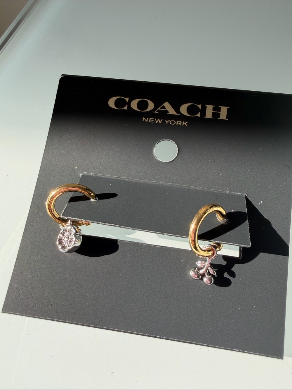 COACH Gold silver Charm mini Hoop Earrings